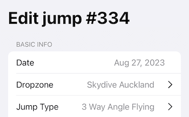 Edit skydive details